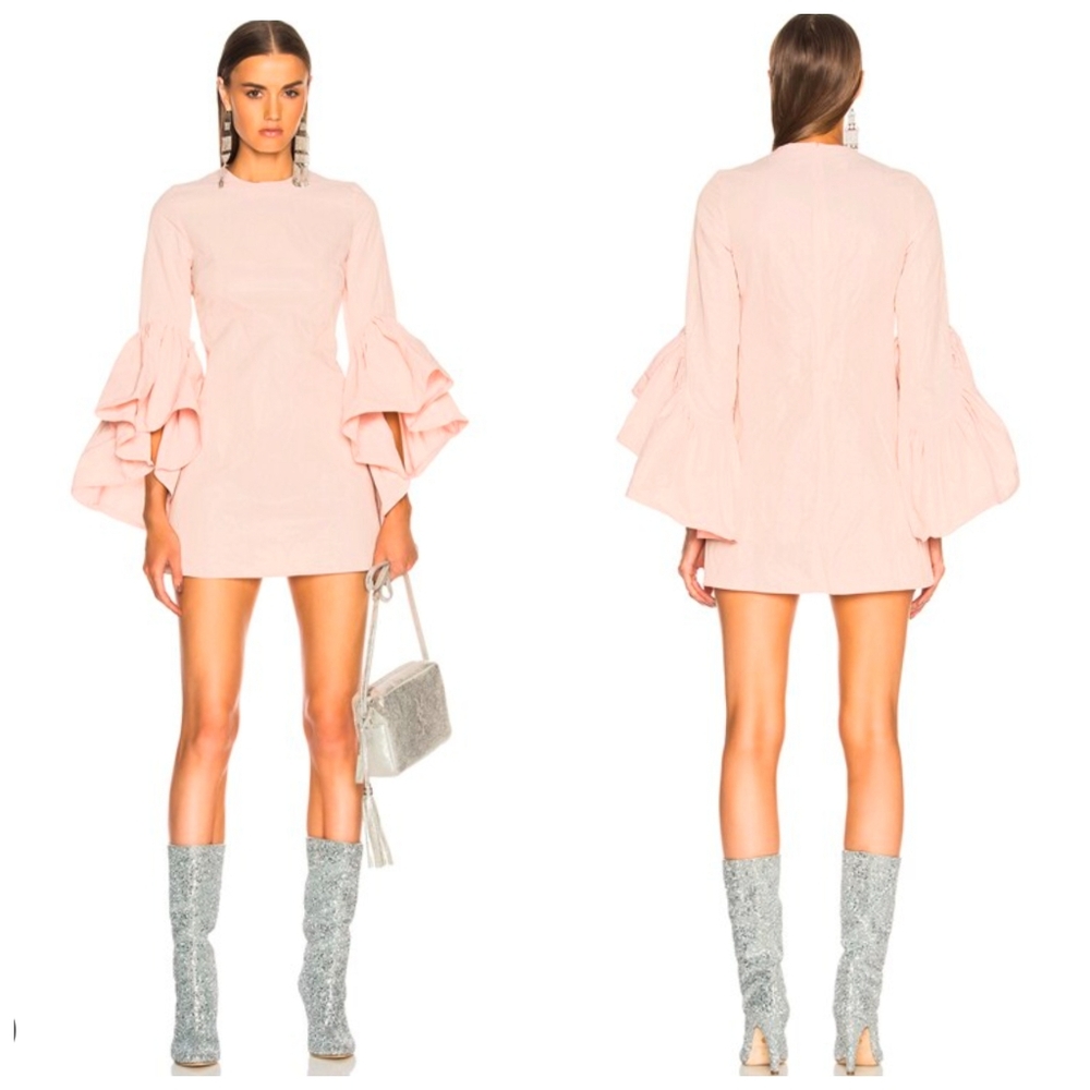 Marques' Almeida Oyster Sleeve Dress in Pale Pink - Dramatic Bell Sleeve